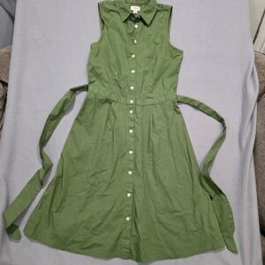 J.Crew Olive Green Sleeveless Button Down Midi Shirt Dress with Belt Size 0